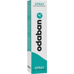 Weiße Schachtel mit türkisfarbenem Schriftzug "odaban Spray Antiperspirant".