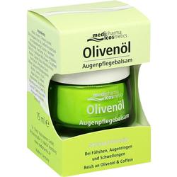 Ein grünes Glas mit Olivenöl-Augenpflegebalsam in einer Schachtel.