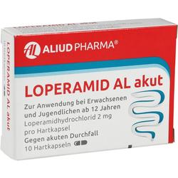 Eine Packung von Loperamid AL akut, einem Medikament gegen Durchfall.