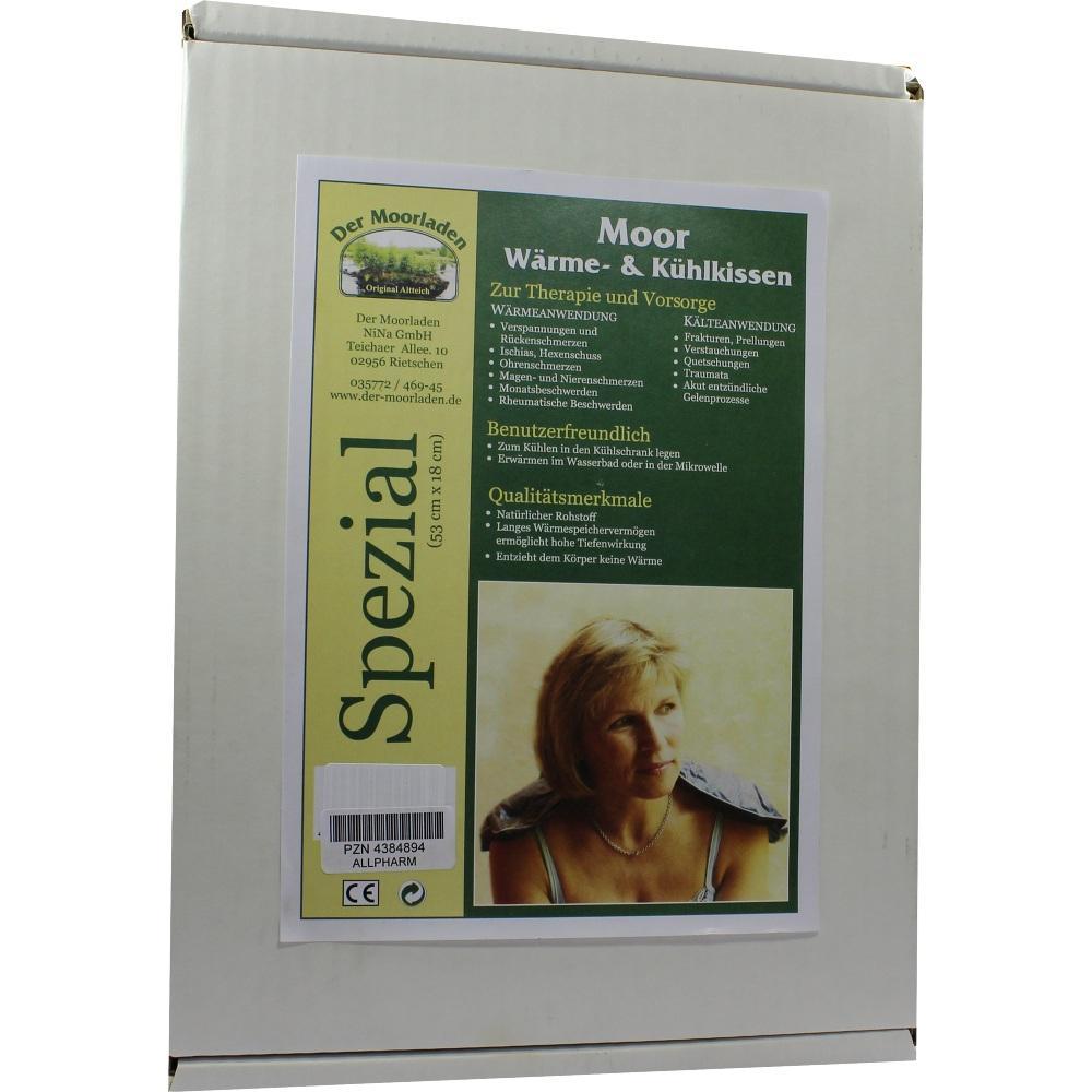 Verpackung eines Moor Wärme- und Kühlkissens mit Text und Bild einer Frau.